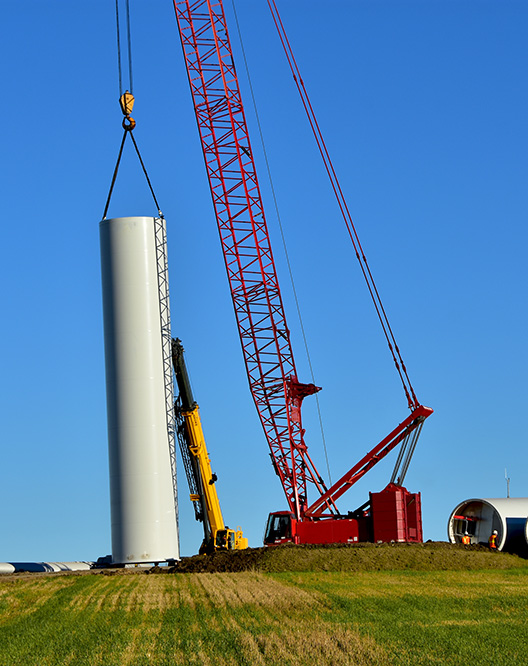 Crawler crane erecting wind tower base